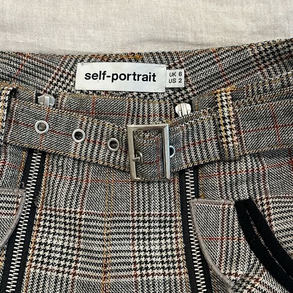 Self Portrait High Waist Checked Double Zip Shorts Size US 2/ UK 6  Brown Color - Picture 3 of 11